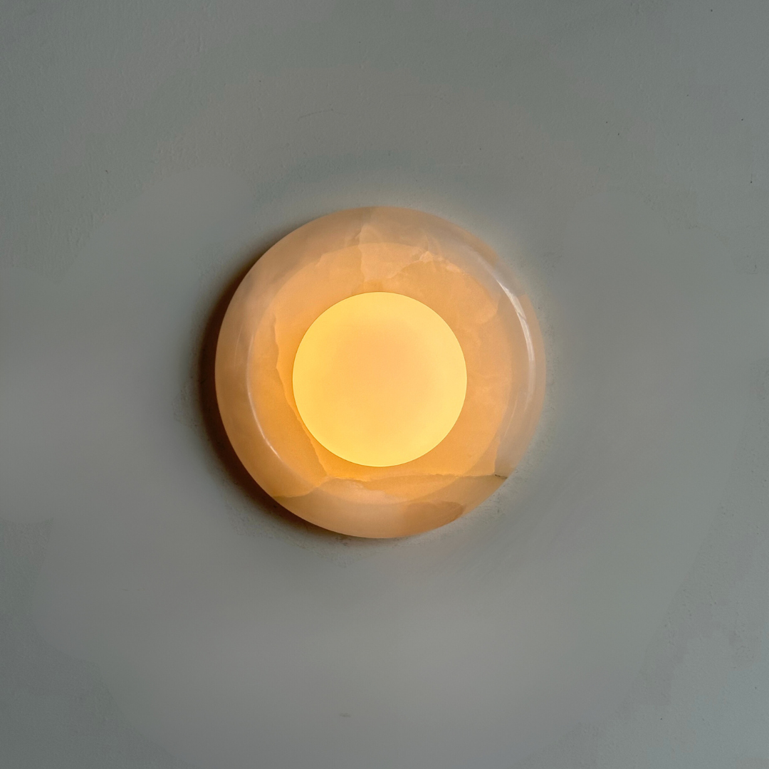 Luna Sconce Wall Light - Pearl Alabaster Marble Curved Plate 20cm BUBULAND HOME