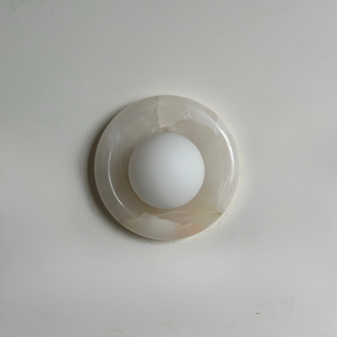 Luna Sconce Wall Light - Pearl Alabaster Marble Curved Plate 20cm BUBULAND HOME