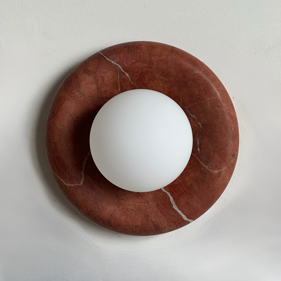 Luna Sconce Wall Light - Rojo Cehegin Red Marble Curved Plate 20cm BUBULAND HOME
