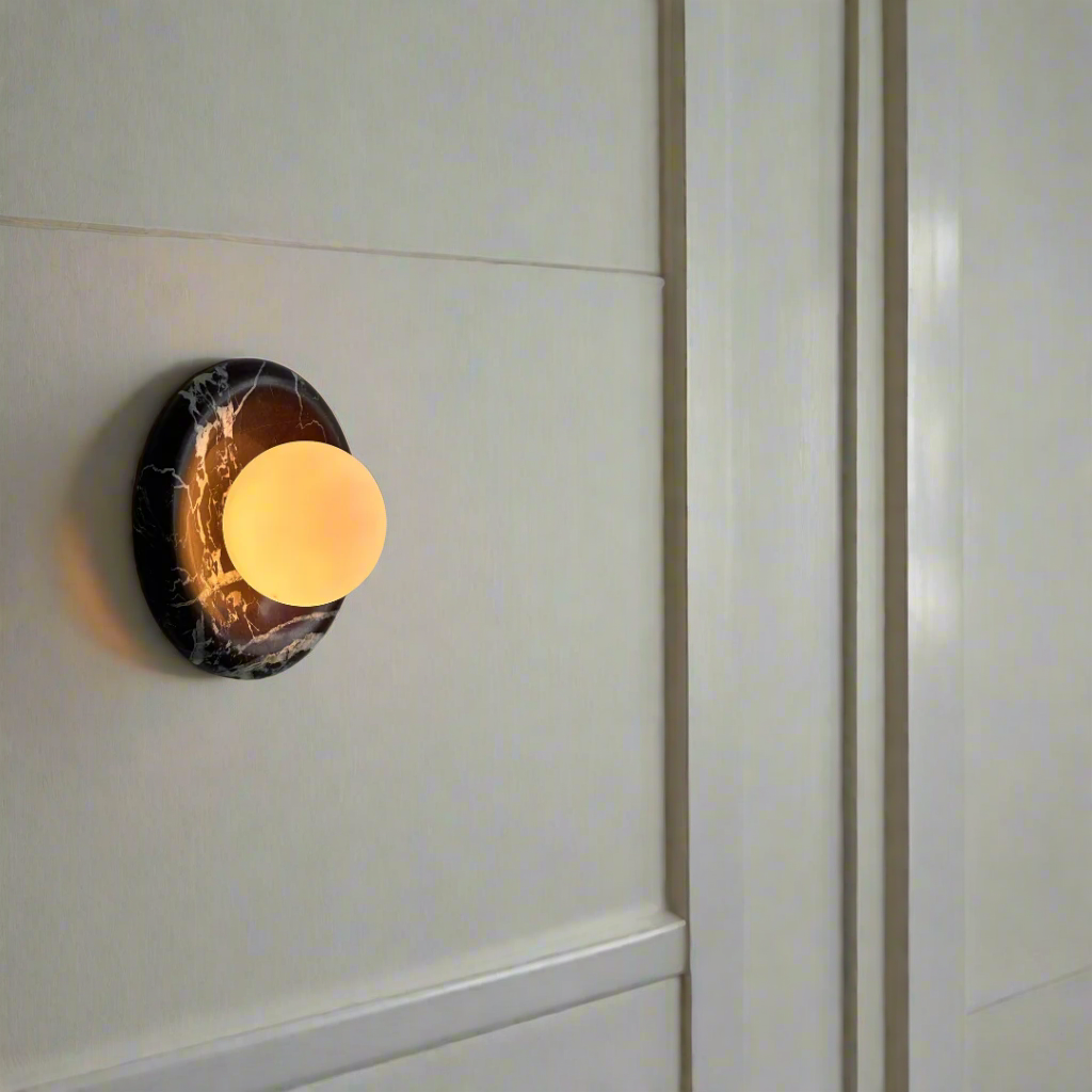 Luna Sconce Wall Light - Rosso Lepanto Marble Curved Plate 20cm BUBULAND HOME
