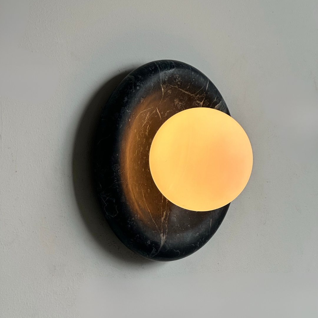 Luna Sconce Wall Light - Verde Green Marble Curved Plate 20cm BUBULAND HOME