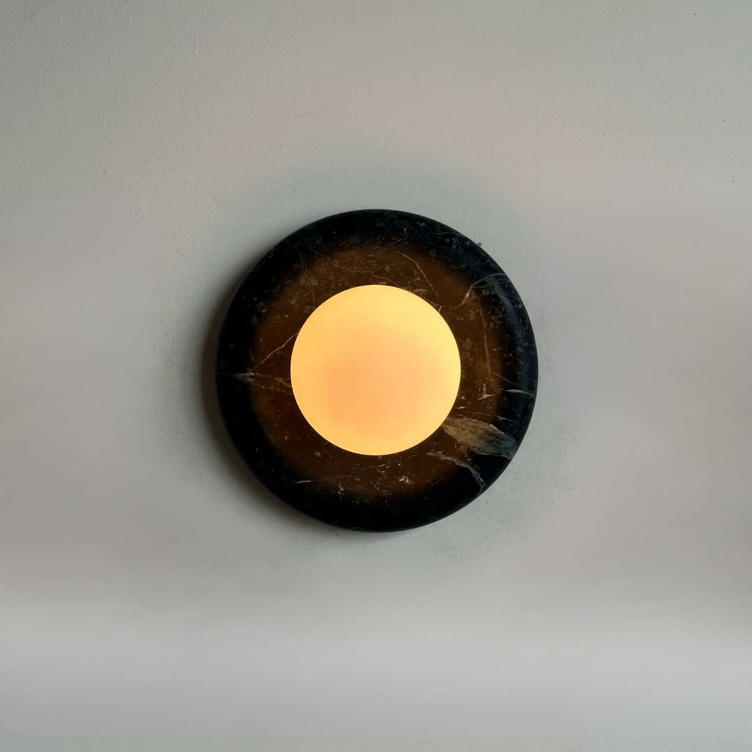 Luna Sconce Wall Light - Verde Green Marble Curved Plate 20cm BUBULAND HOME