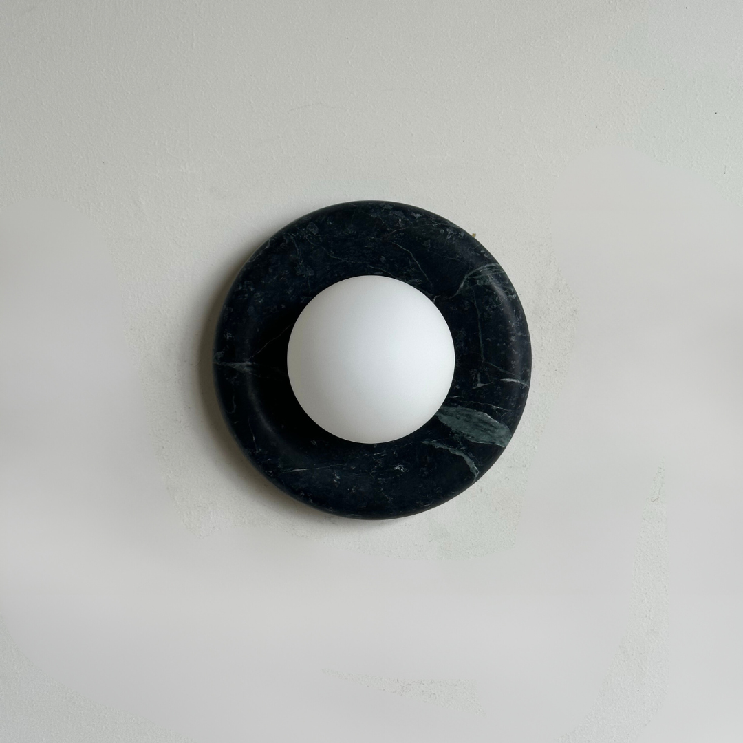 Luna Sconce Wall Light - Verde Green Marble Curved Plate 20cm BUBULAND HOME