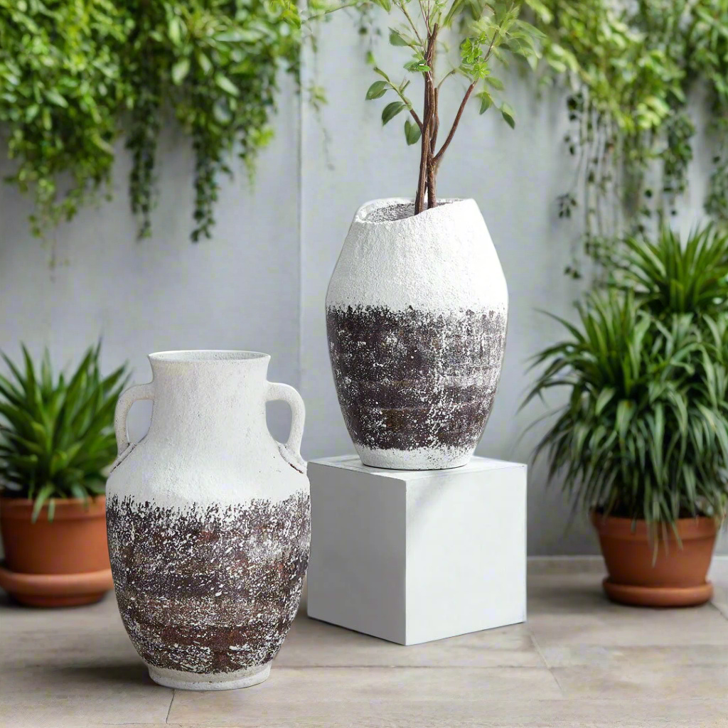 Mediterranean Ceramic Floor Vase White BUBULAND HOME