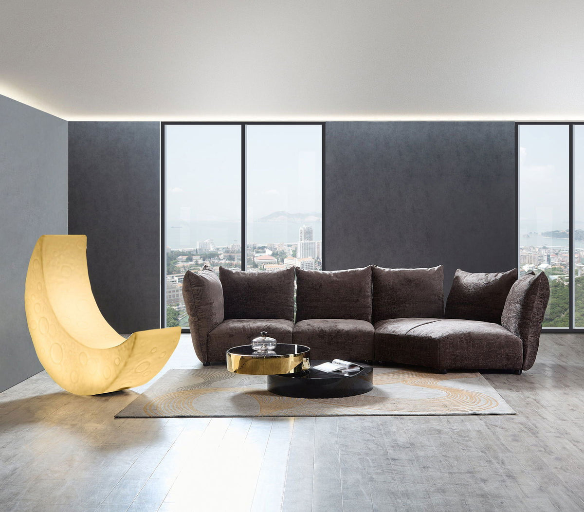 Modular Sofa with Moving Backrest - Brown - BUBULAND HOME