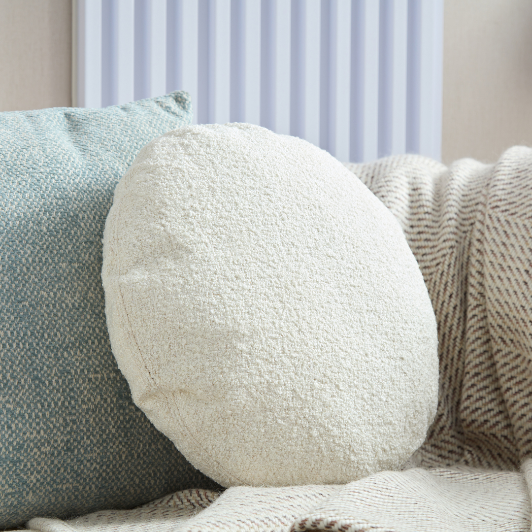 Moon White Boucle Cushion - Flat Round - BUBULAND HOME