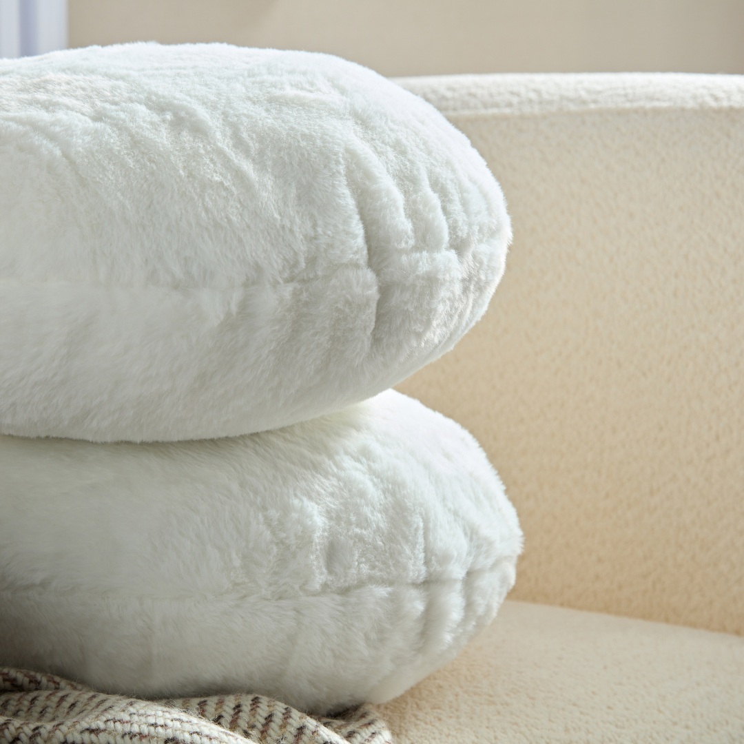 Moon White Faux Fur Cushion - Flat Round BUBULAND HOME