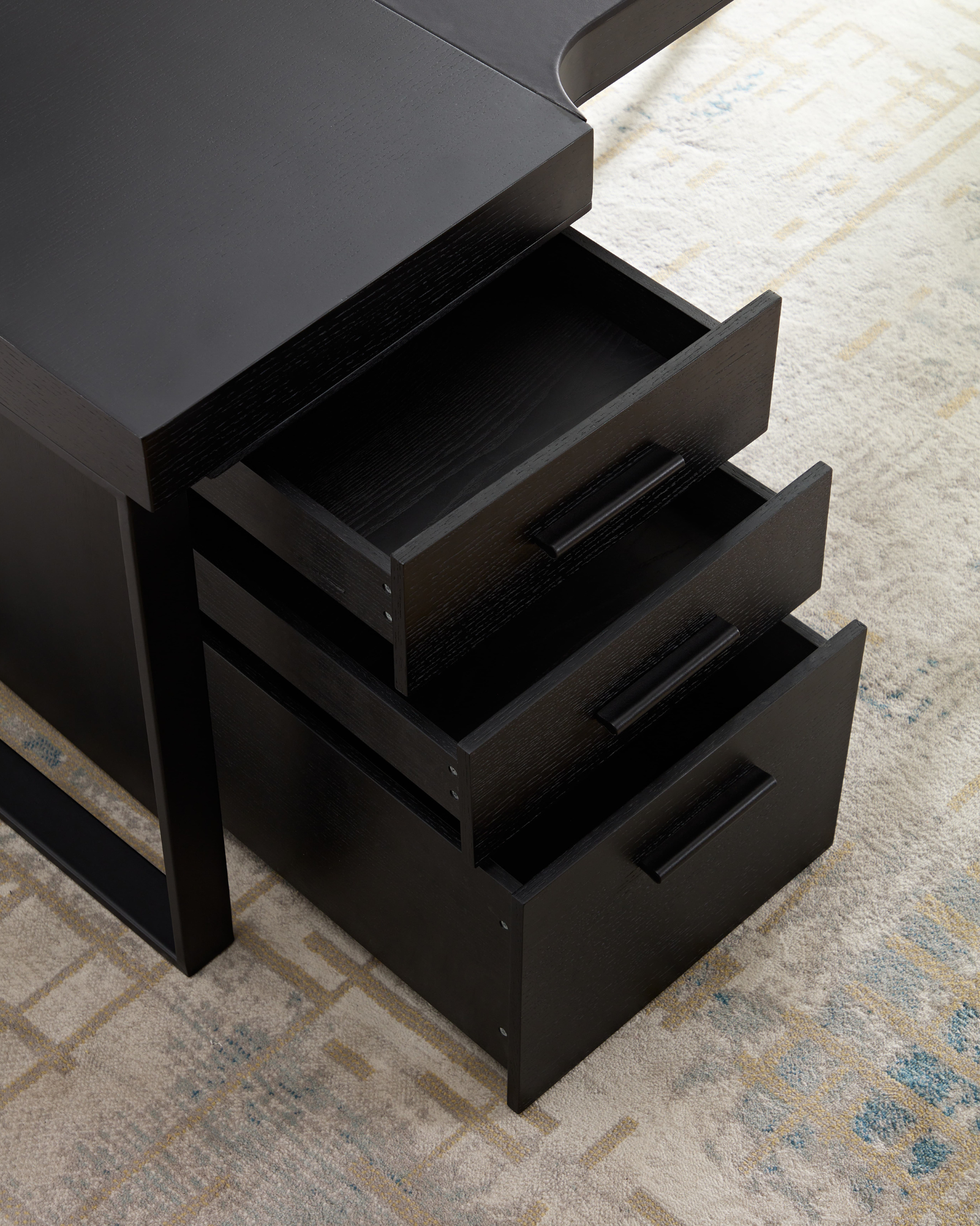 Morden Multi-Functional Freestanding Desk - Black Drawers Close Up Shot