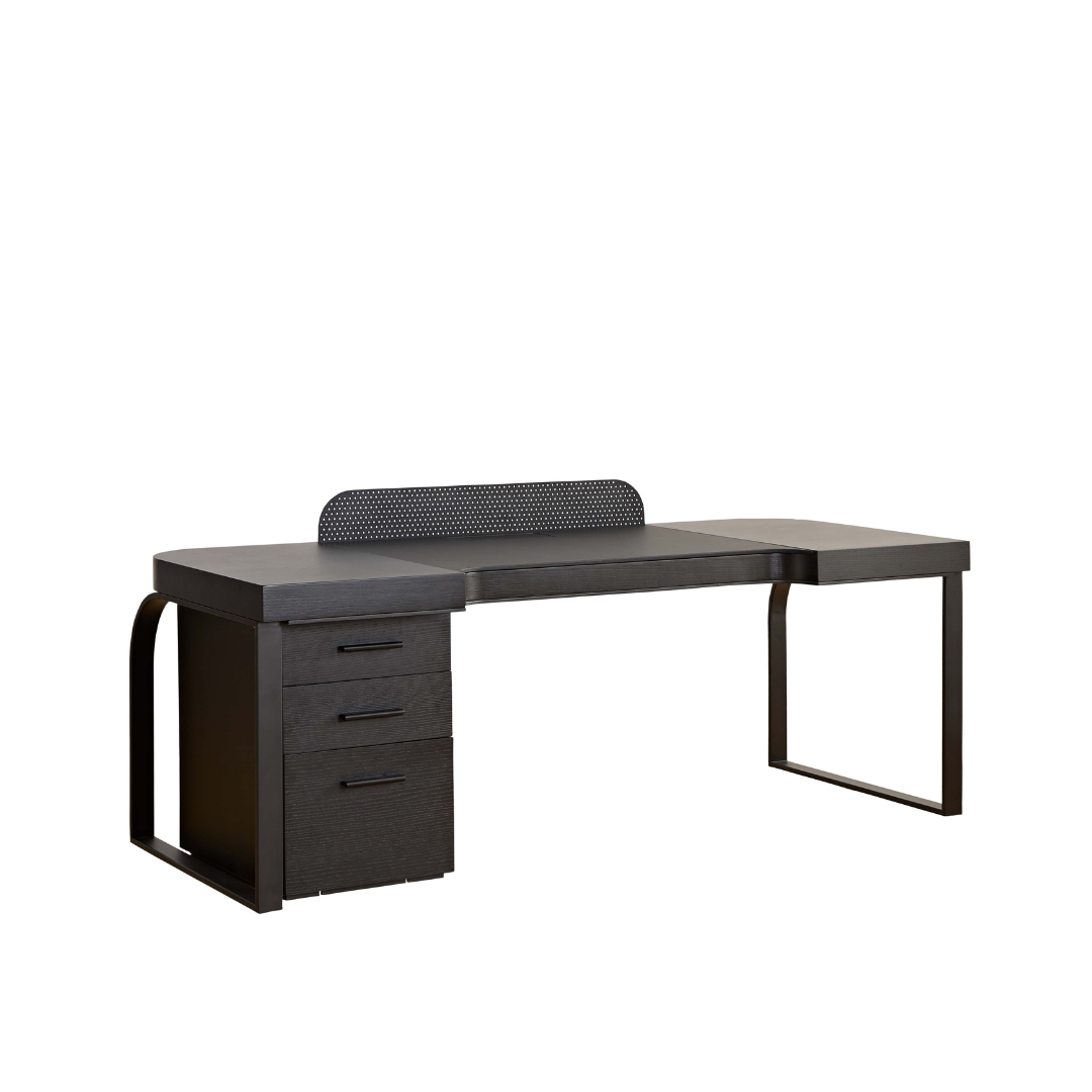 Morden Multi-Functional Freestanding Desk - Black on Angled Side View in White Background