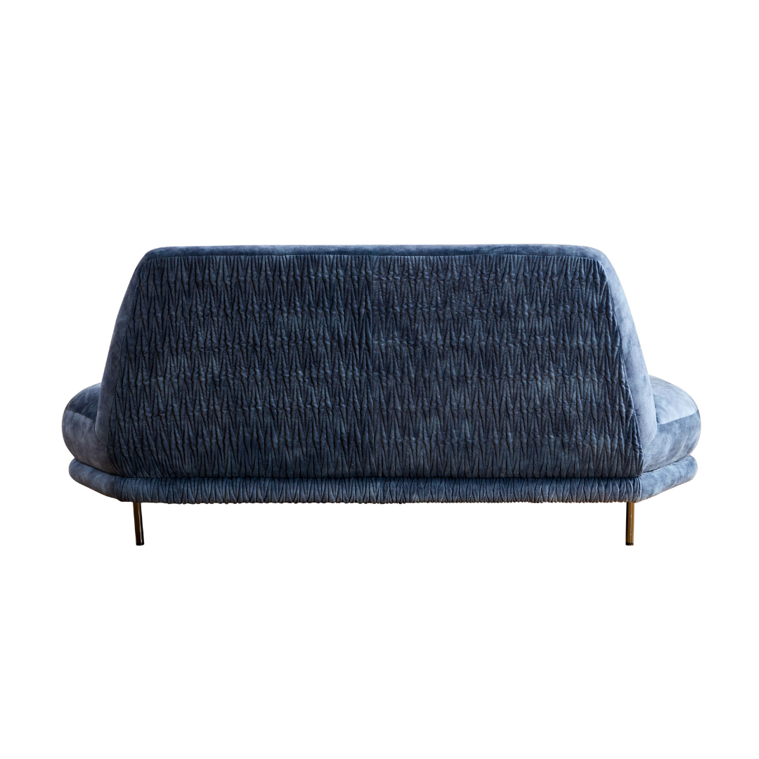 Ocean Sofa with Stitched Fabric on  Back View in White Background