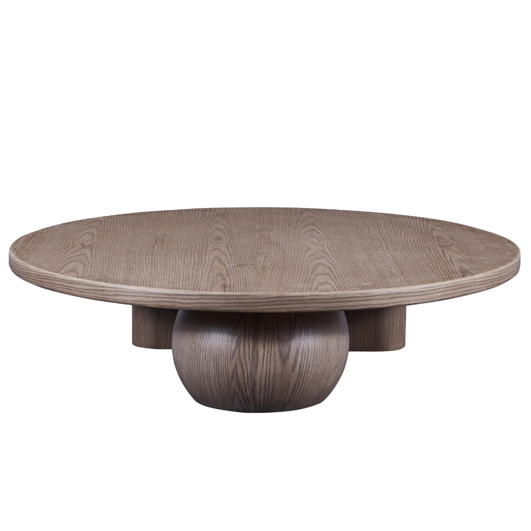Orb  Timber Coffee Table Sphere Base View in White Background