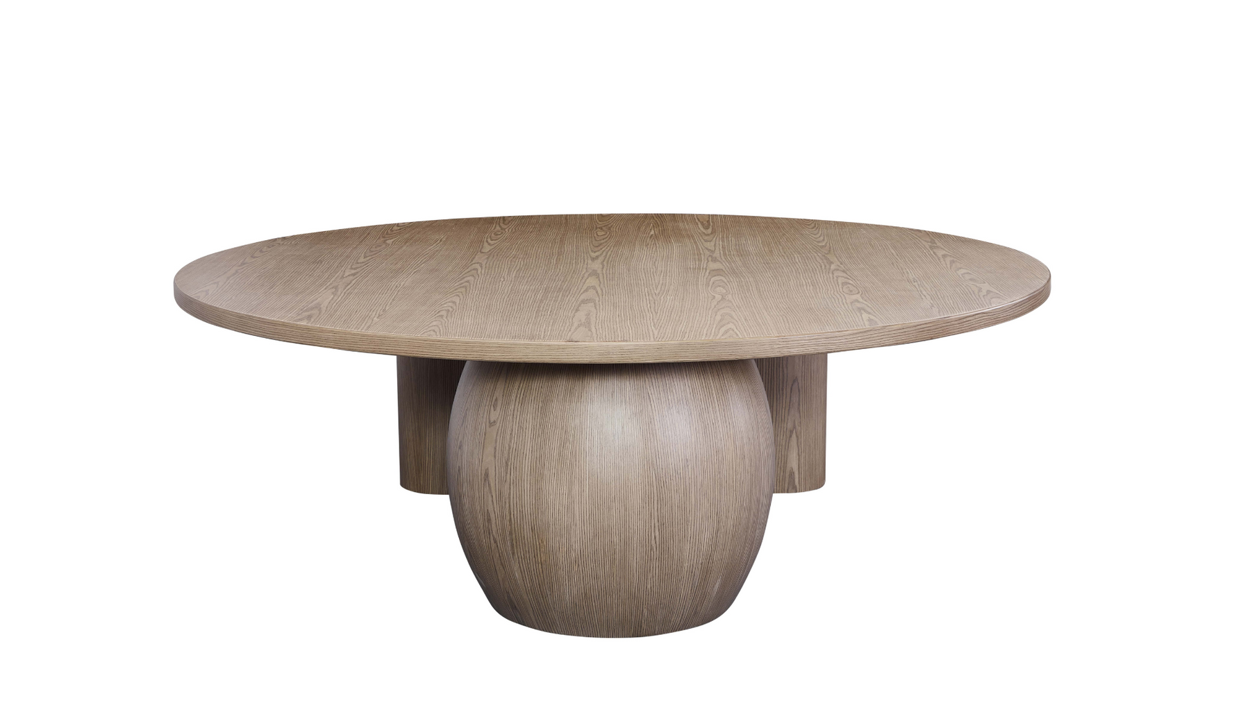 Orb  Timber Dining Table Front Sphere Base View in White Background