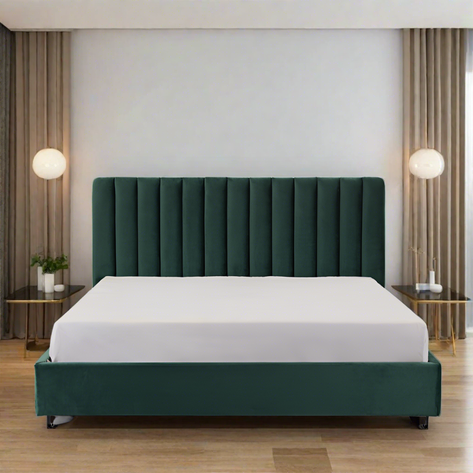 Paddington Vertical Panelled Bed - Green Velvet BUBULAND HOME
