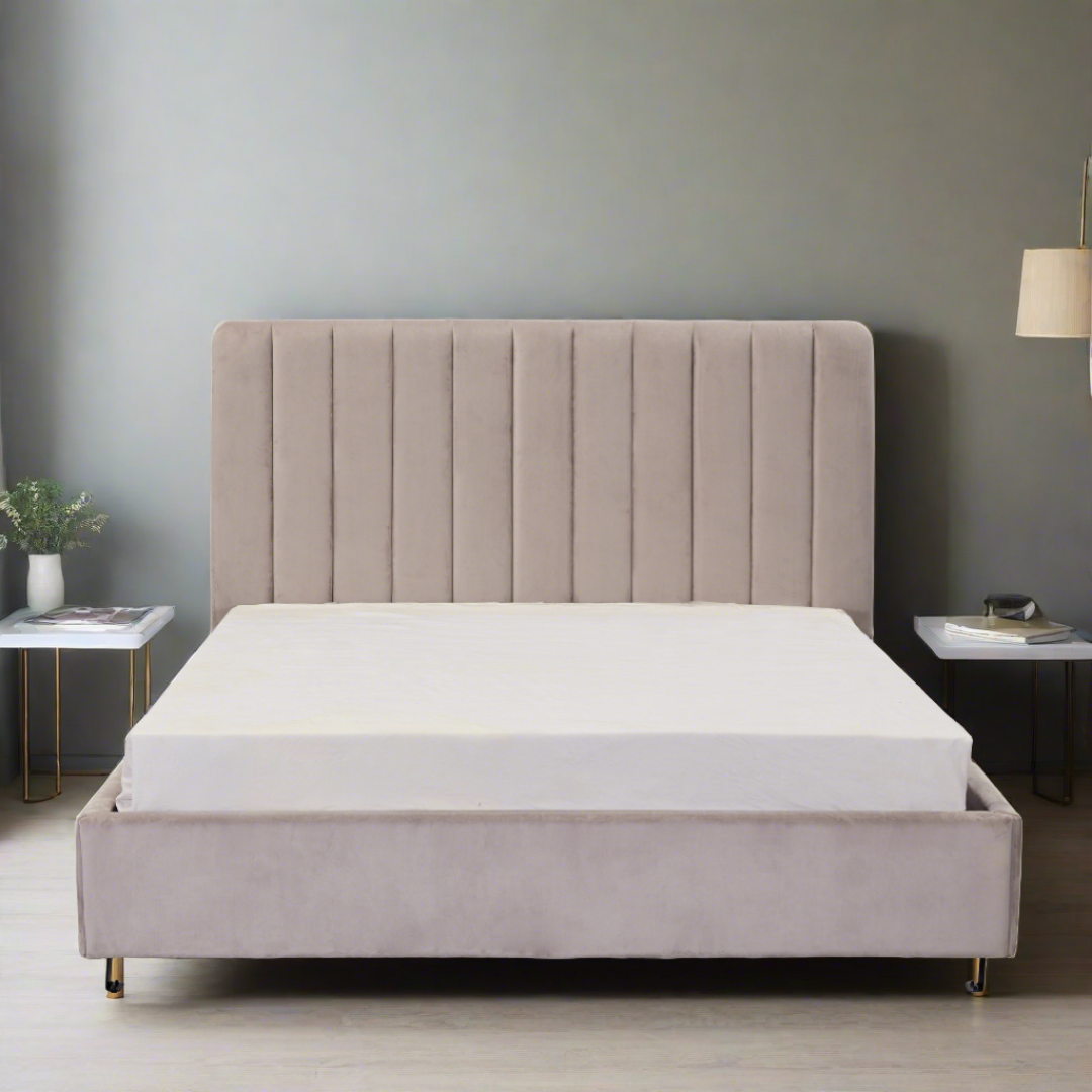 Paddington Vertical Panelled Bed - Light Grey Velvet BUBULAND HOME