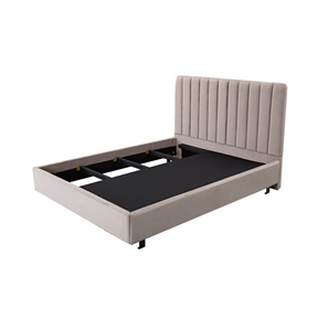 Paddington Vertical Panelled Bed - Light Grey Velvet - Bedhead Queen / Light Grey BUBULAND HOME
