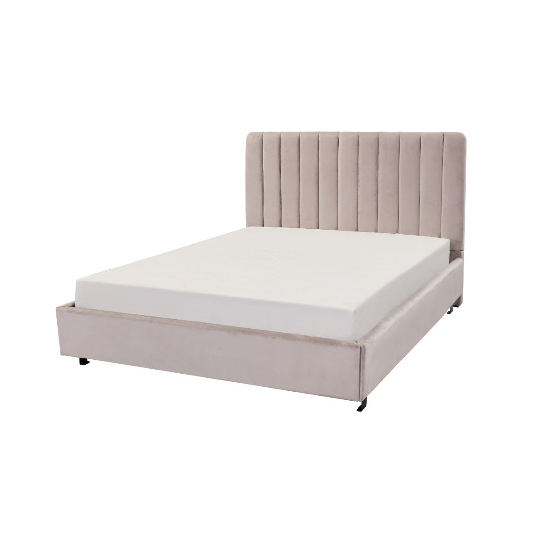 Paddington Vertical Panelled Bed - Light Grey Velvet - Bedhead Queen / Light Grey BUBULAND HOME