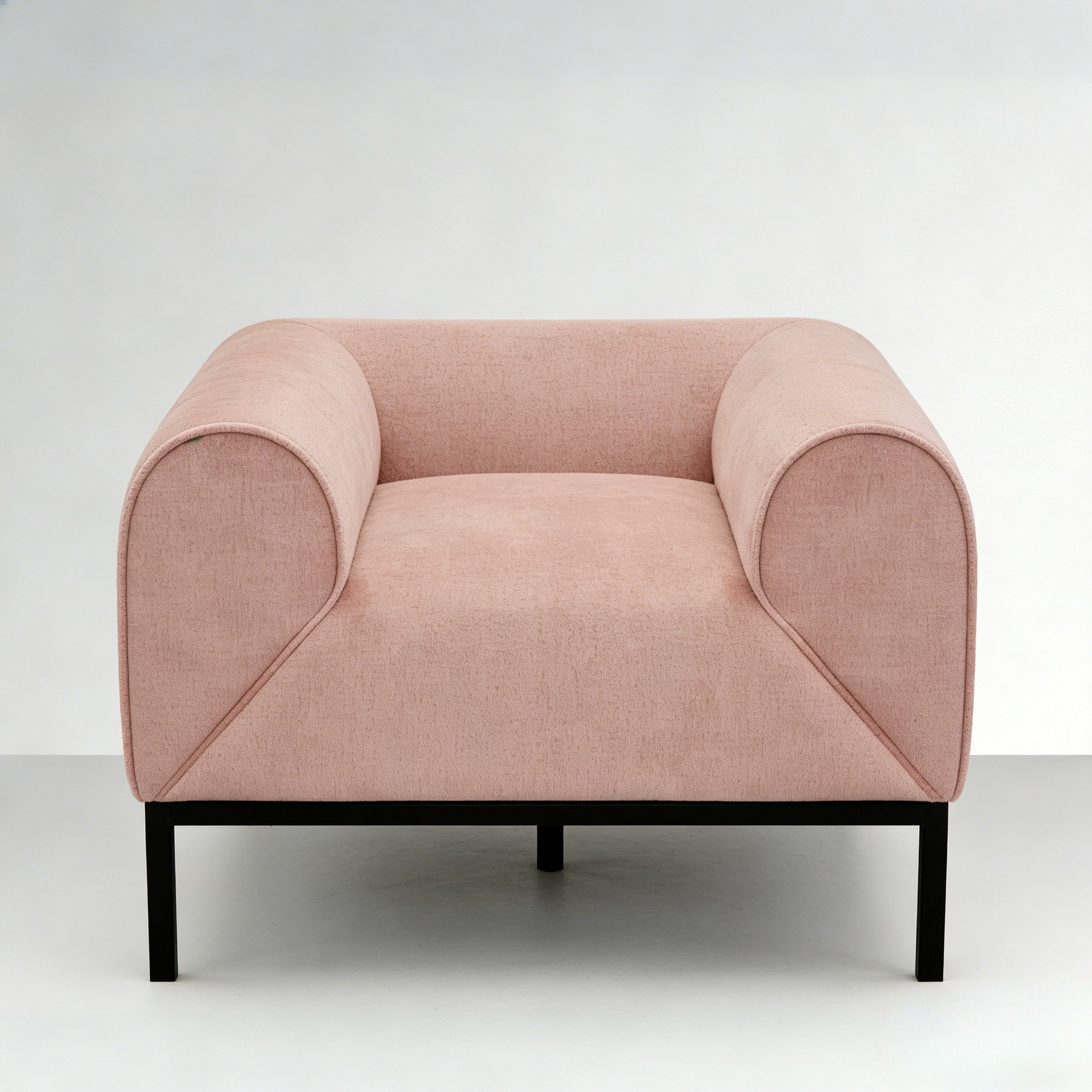 Pink armchair with black legs on a white background