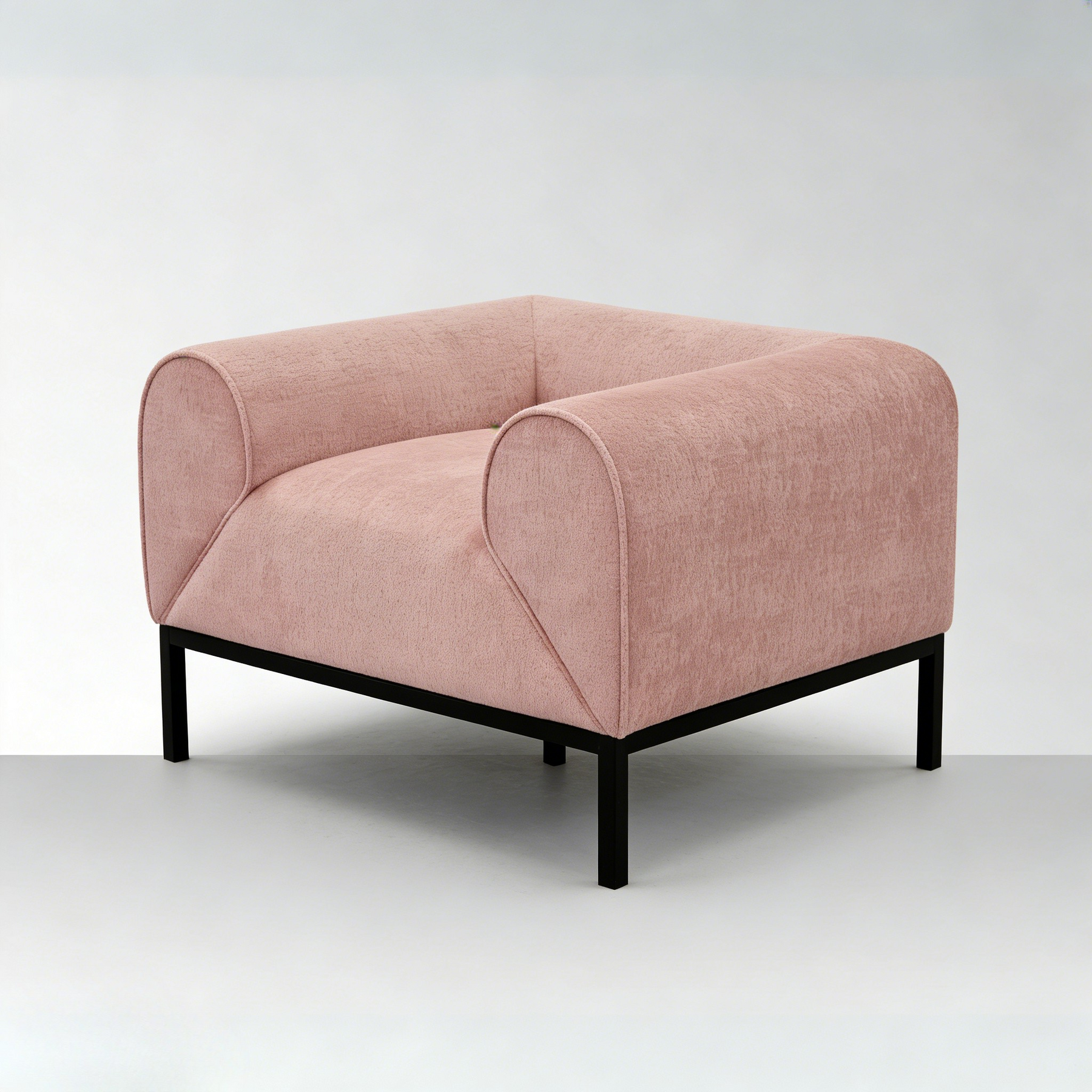 Pink armchair with black legs on a white background