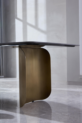 Pierre Sintered Stone & Brass Dining Table - Grey & Brass BUBULAND HOME