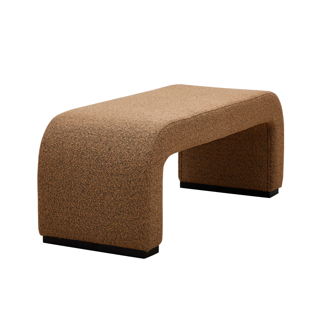 Arch Bench Ottoman Premium Terracotta Boucle 60cm Angled Side View in a White Background