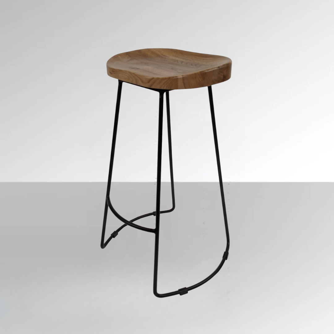 Black Steel Barstool Natural