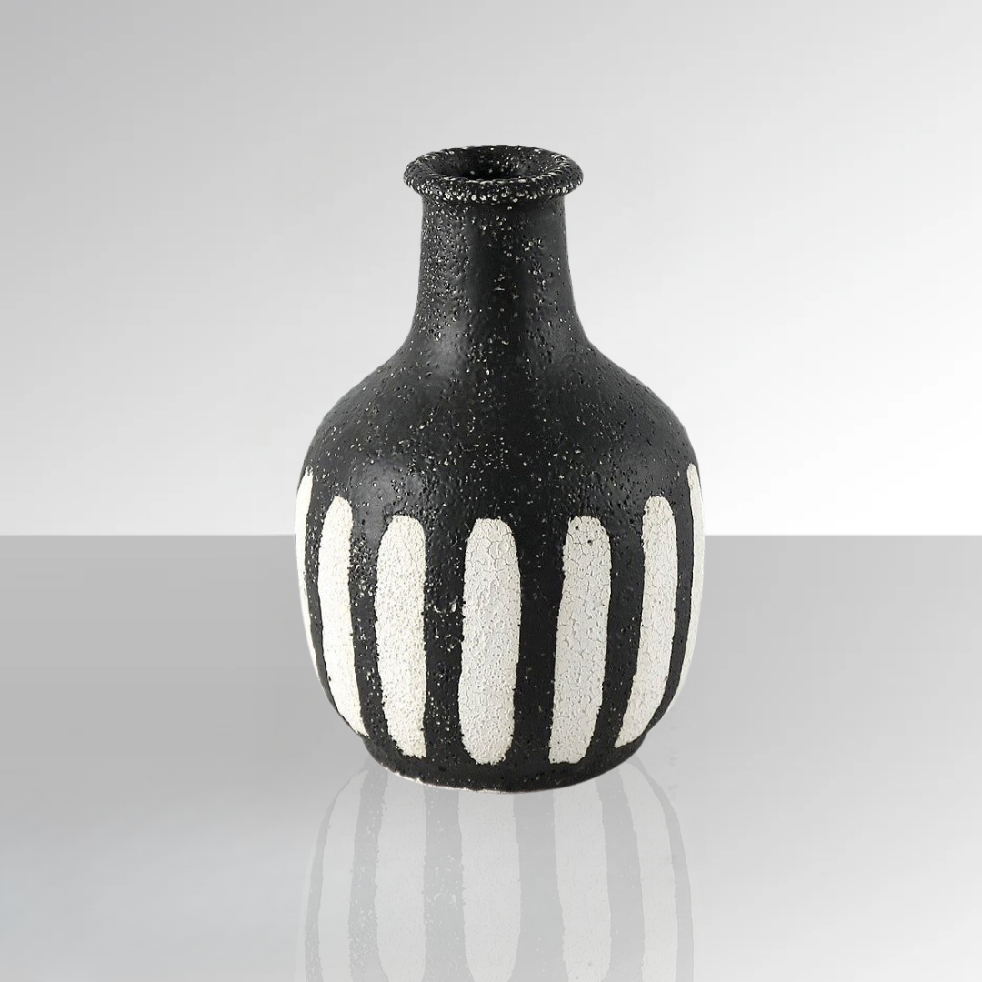 Black and White Strip Ceramic Vase - Small BUBULAND HOME