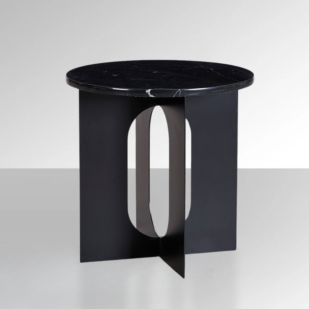 Black Marble and Metal Side Table