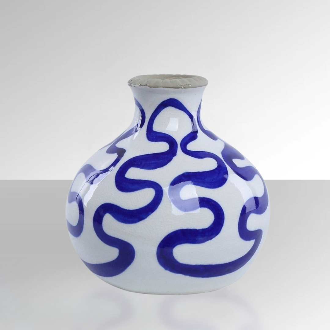 Blue Curved Line Ceramic Vase - Mini BUBULAND HOME