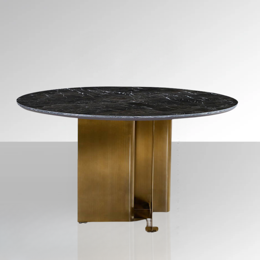 Buxton Sintered Stone & Brass Dining Table - Grey & Brass