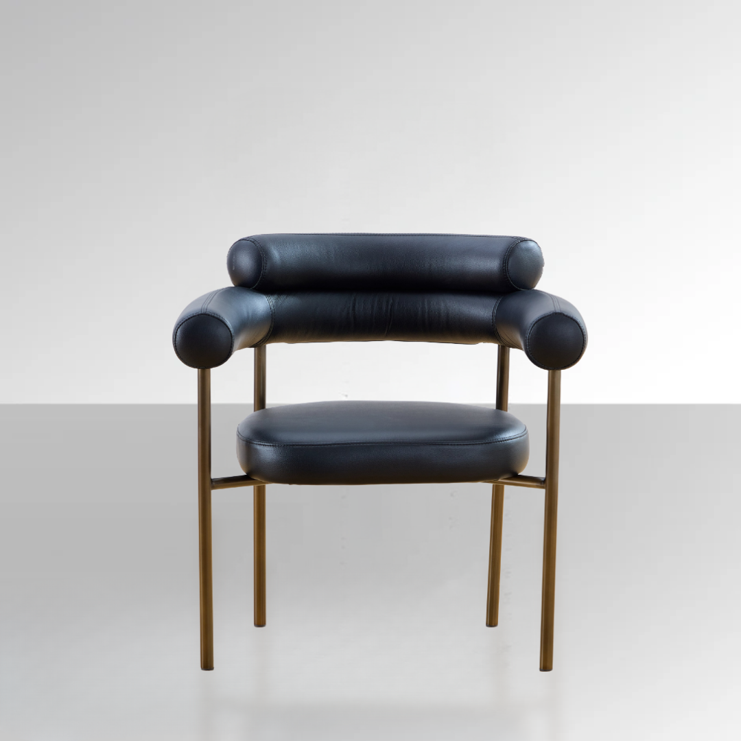 Cassandra Dining Chair -  Black Vegan Leather & Brass