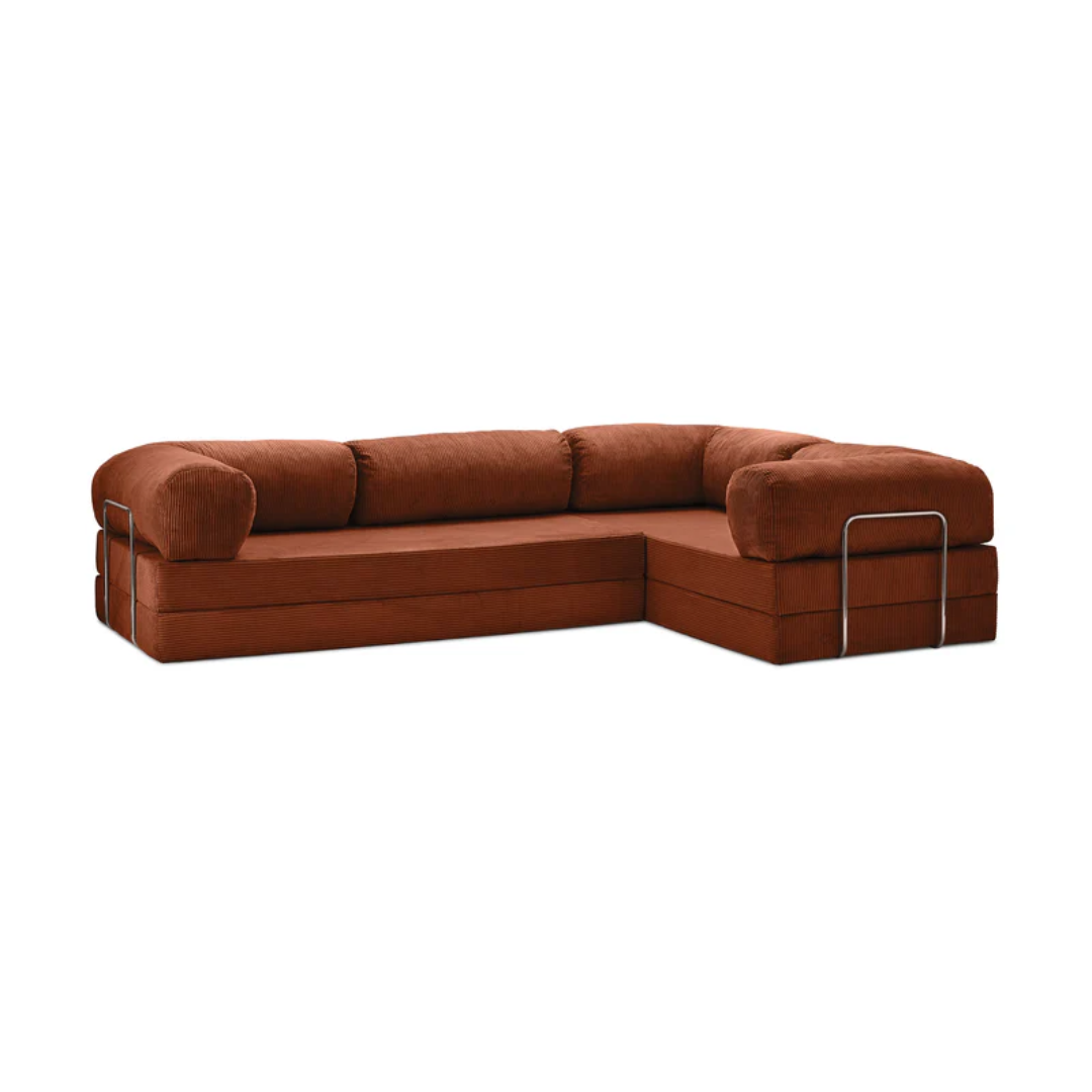 Belle Convertible L-Shaped Modular Sofa Bed - Burnt Orange Corduroy