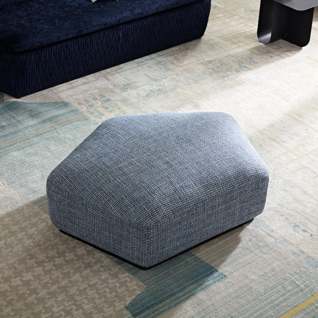 Seastar Ottoman - Blue on Angled Top View in Room Setting