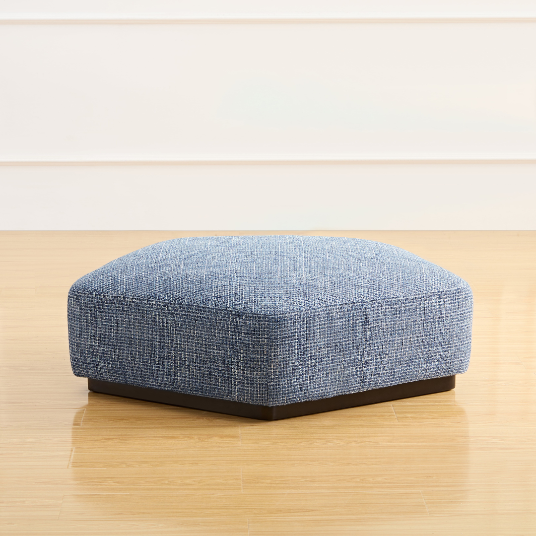 Seastar Ottoman - Blue on Front View in Timber Room