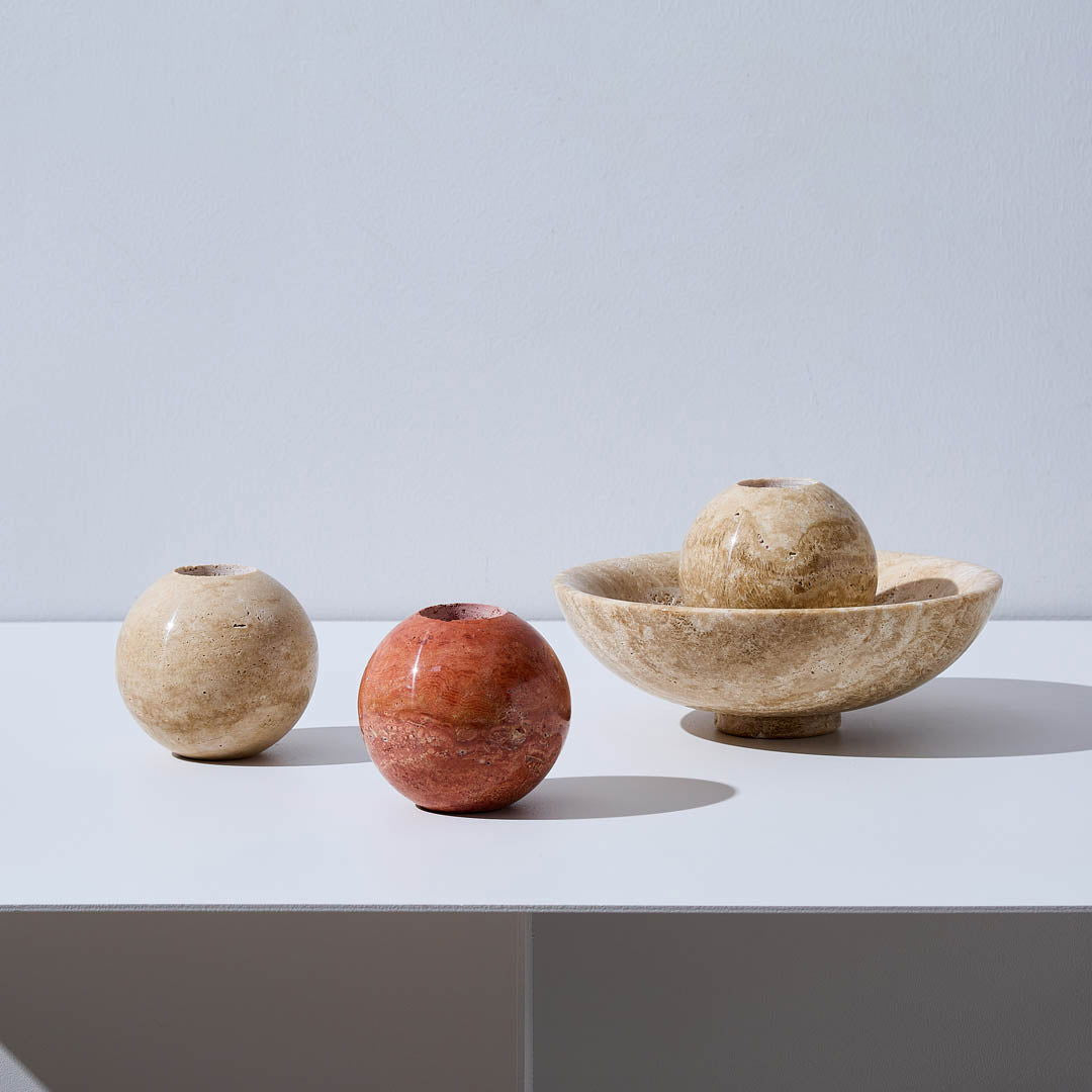 Sphere Travertine Candle Holder BUBULAND HOME