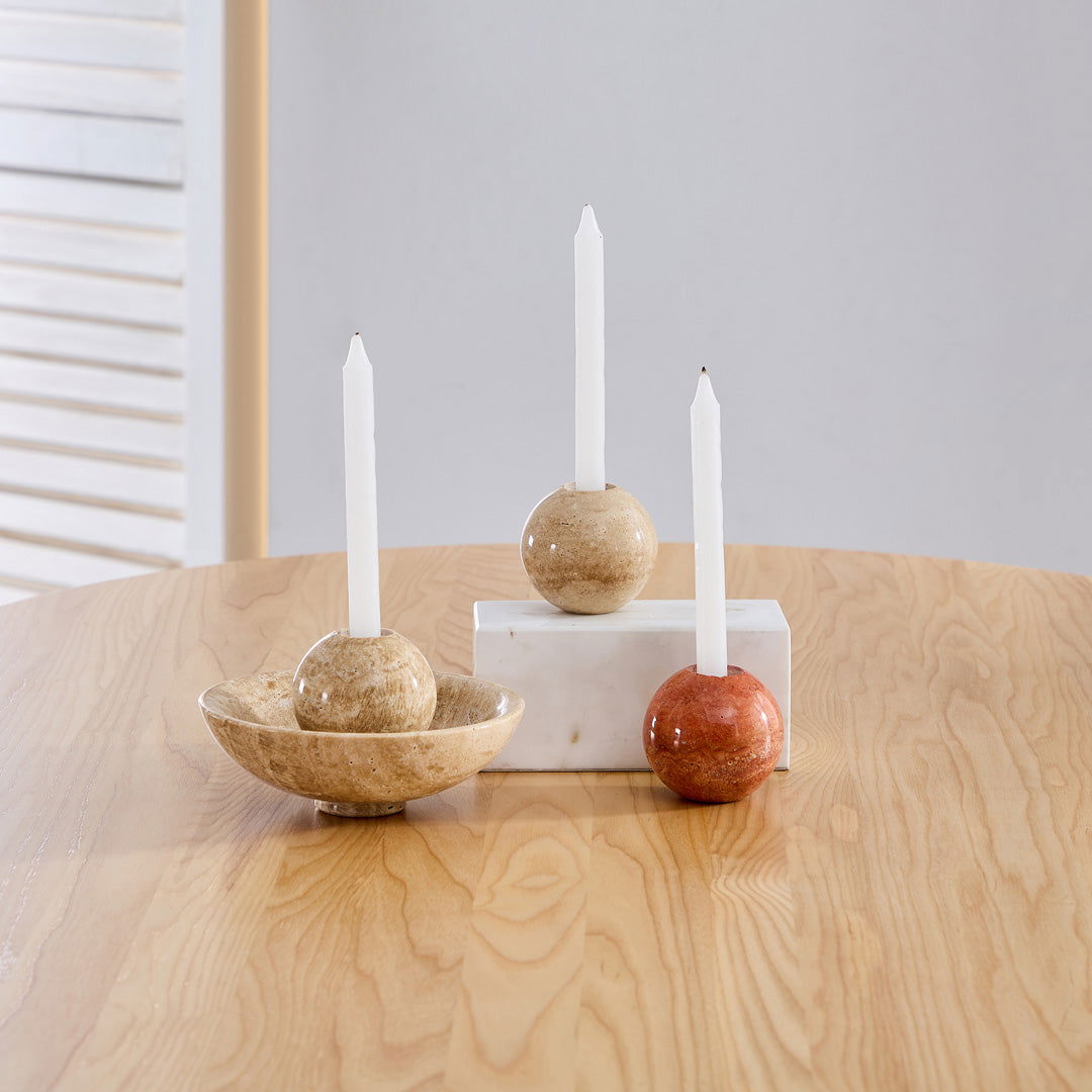 Sphere Travertine Candle Holder - BUBULAND HOME