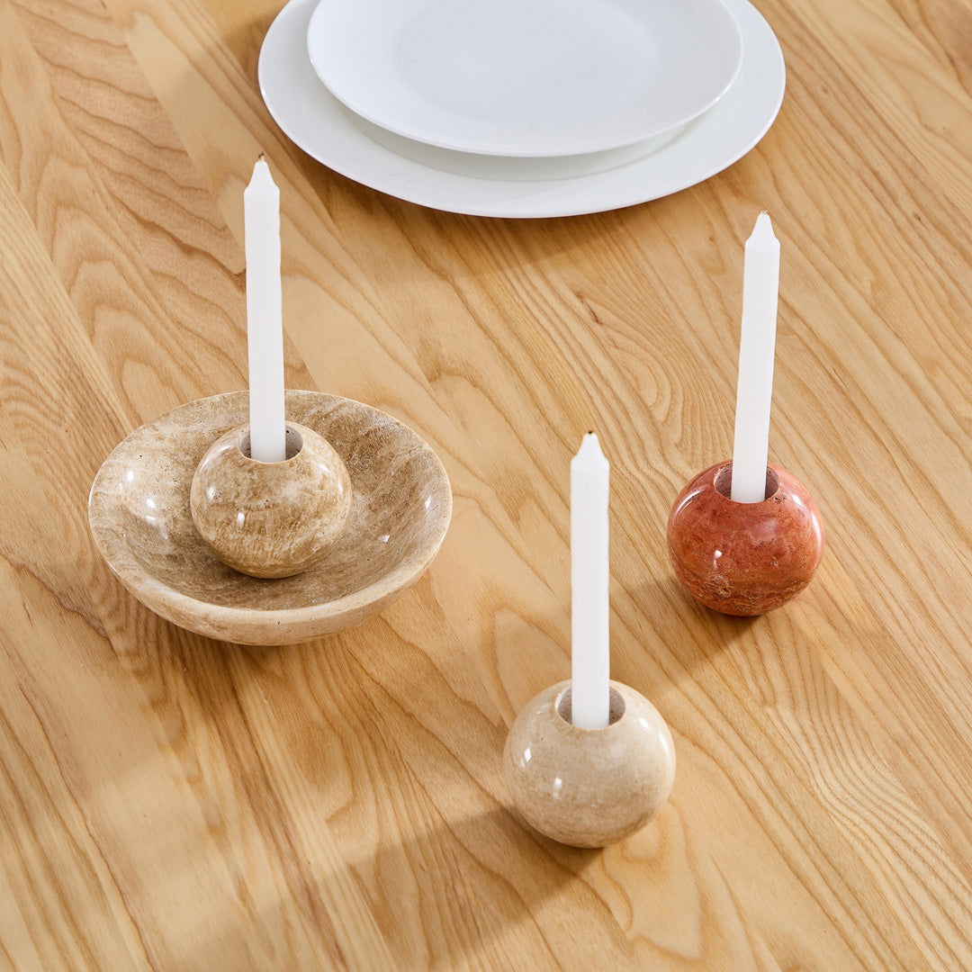 Sphere Travertine Candle Holder - BUBULAND HOME