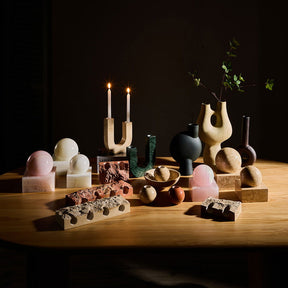 Sphere Travertine Candle Holder - Homewares Sand BUBULAND HOME