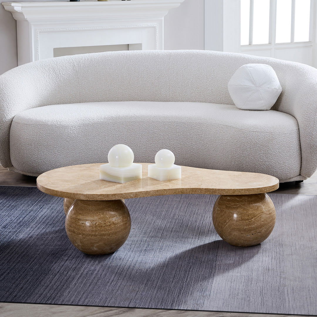 Sphere Travertine Coffee Table - BUBULAND HOME