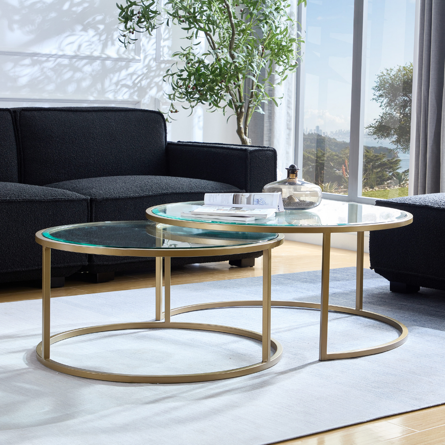Stella Glass & Brass Nesting Coffee Table | Bubuland Home