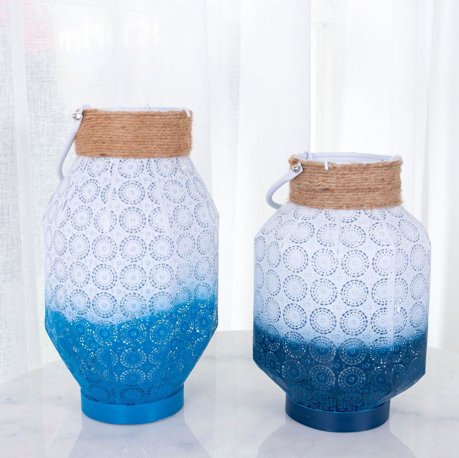 Summer Beach Lantern - Light Blue and Navy - Homewares White/Light Blue BUBULAND HOME