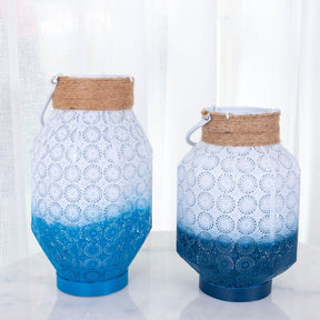 Summer Beach Lantern - Light Blue and Navy - Homewares White/Light Blue BUBULAND HOME
