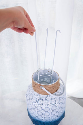 Summer Beach Lantern - Light Blue and Navy - Homewares White/Light Blue BUBULAND HOME