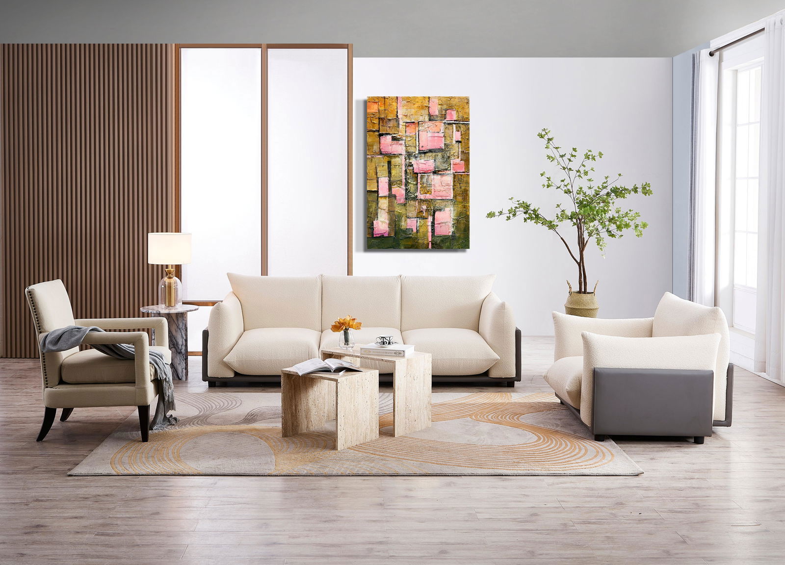 The Puff 3 Seater Boucle Sofa - Natural White BUBULAND HOME