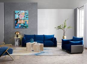 The Puff 3 Seater Velvet Sofa - Blue BUBULAND HOME