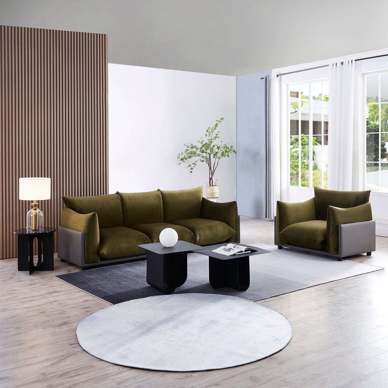 The Puff 3 Seater Velvet Sofa - Moss Green BUBULAND HOME