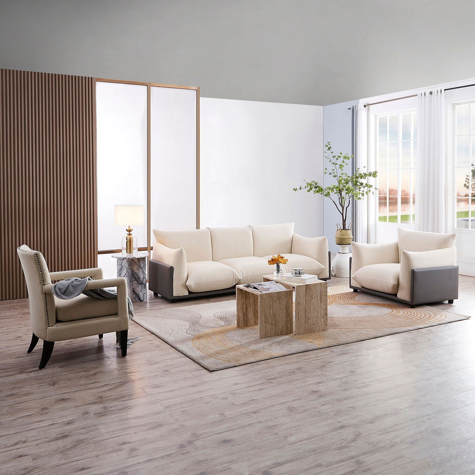 The Puff Boucle Occasional Chair - Natural White BUBULAND HOME