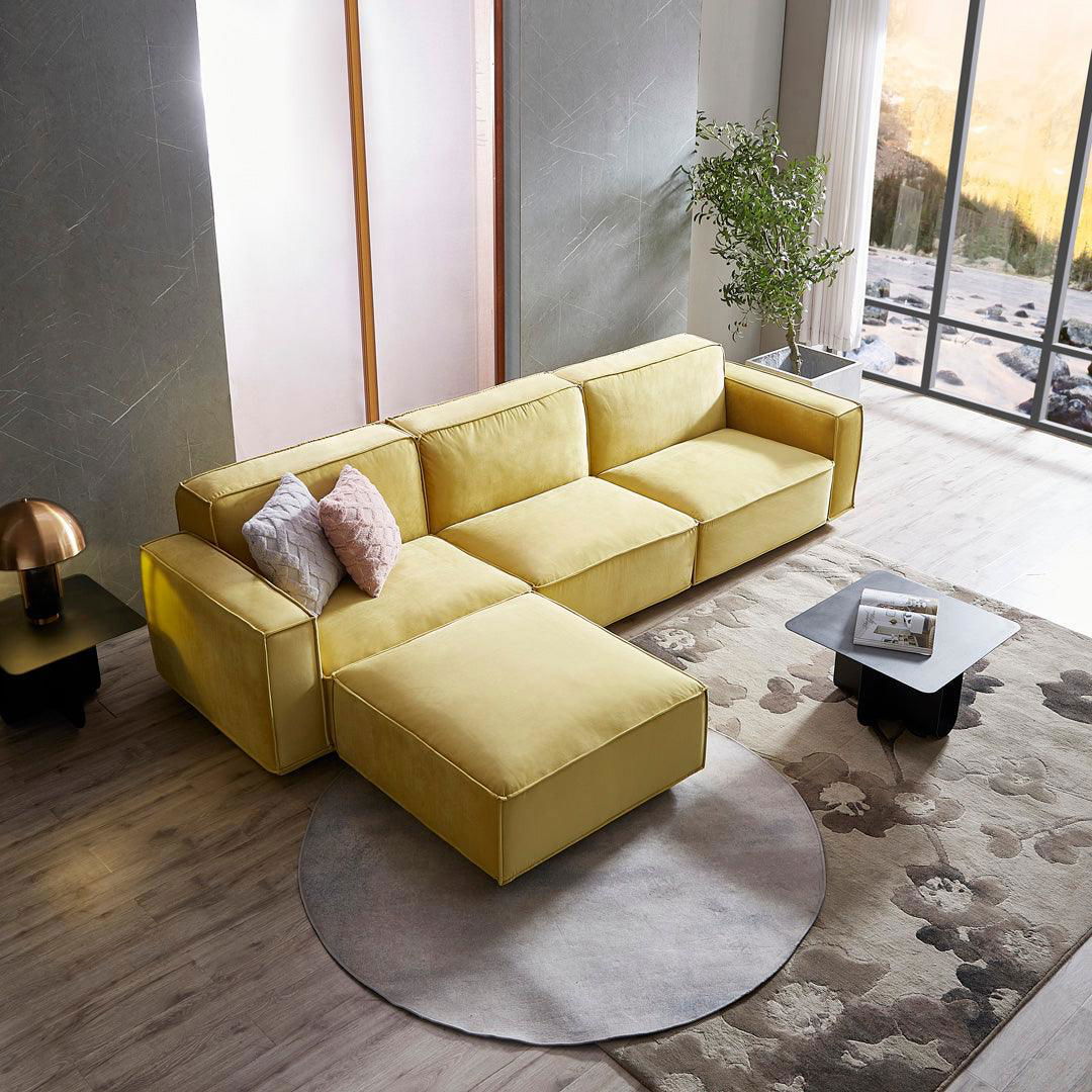Tofu Modular Velvet Sofa - Mustard Yellow BUBULAND HOME