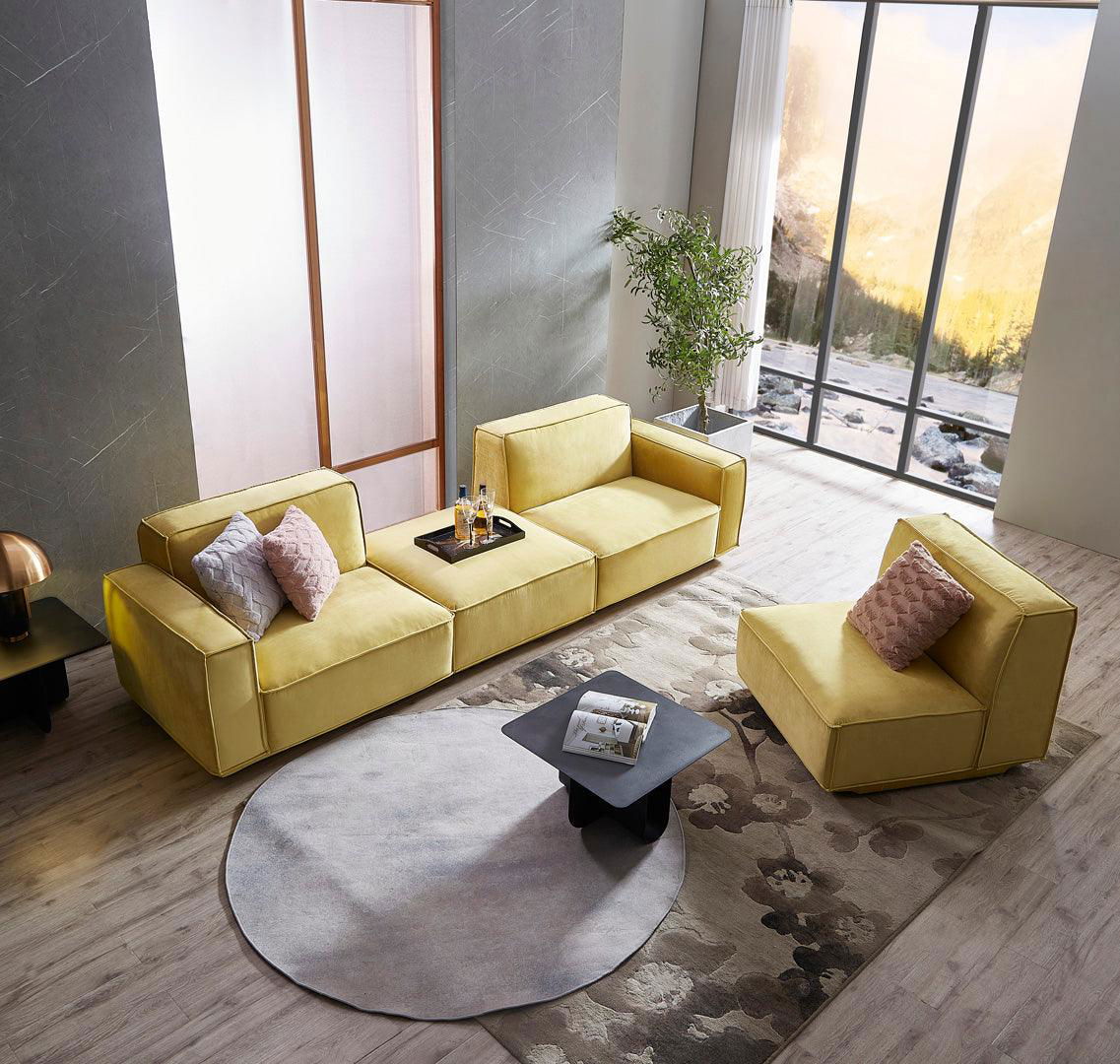 Tofu Modular Velvet Sofa - Mustard Yellow BUBULAND HOME