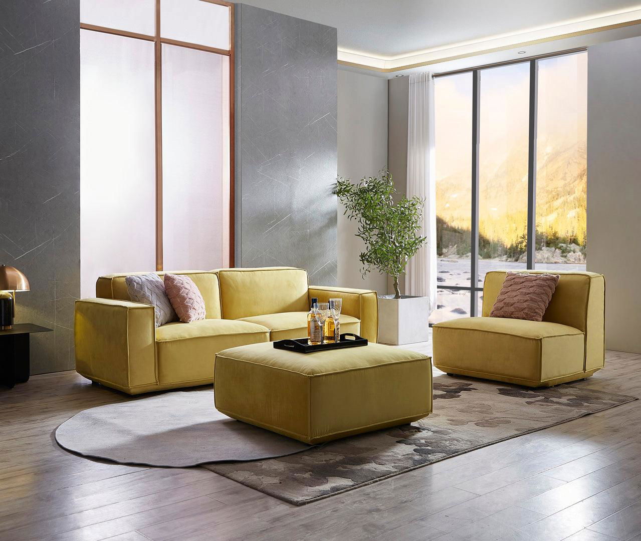 Tofu Modular Velvet Sofa - Mustard Yellow BUBULAND HOME