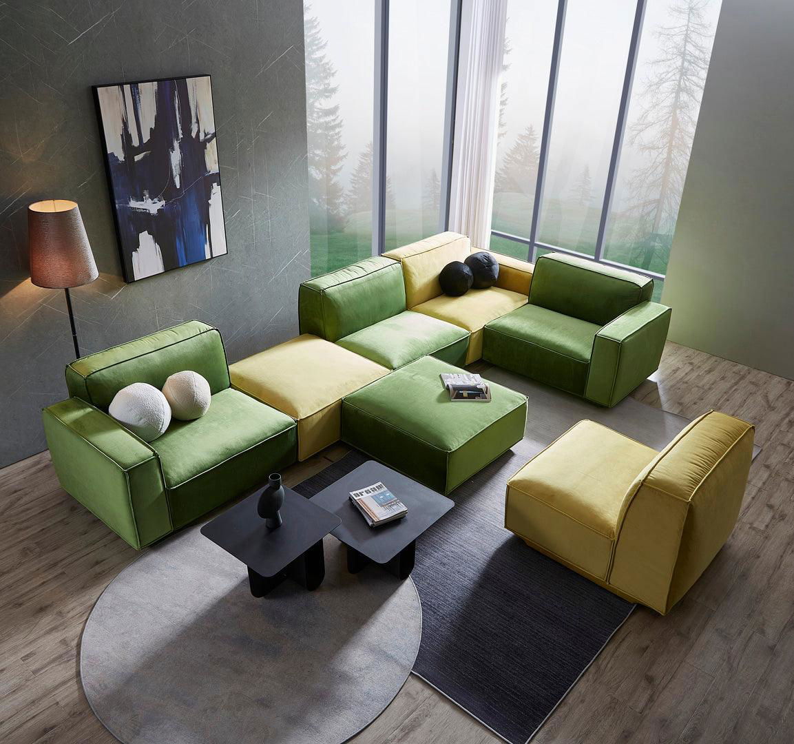 Tofu Modular Velvet Sofa - Mustard Yellow BUBULAND HOME